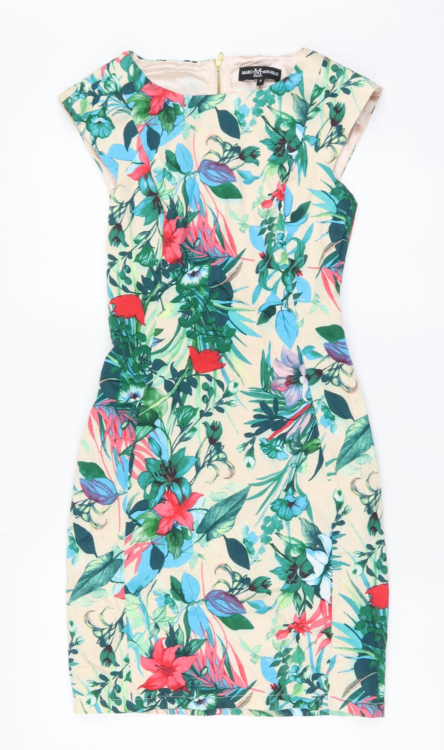 Marc Angelo Womens Multicoloured Floral Cotton A-Line Size 8 Round Neck