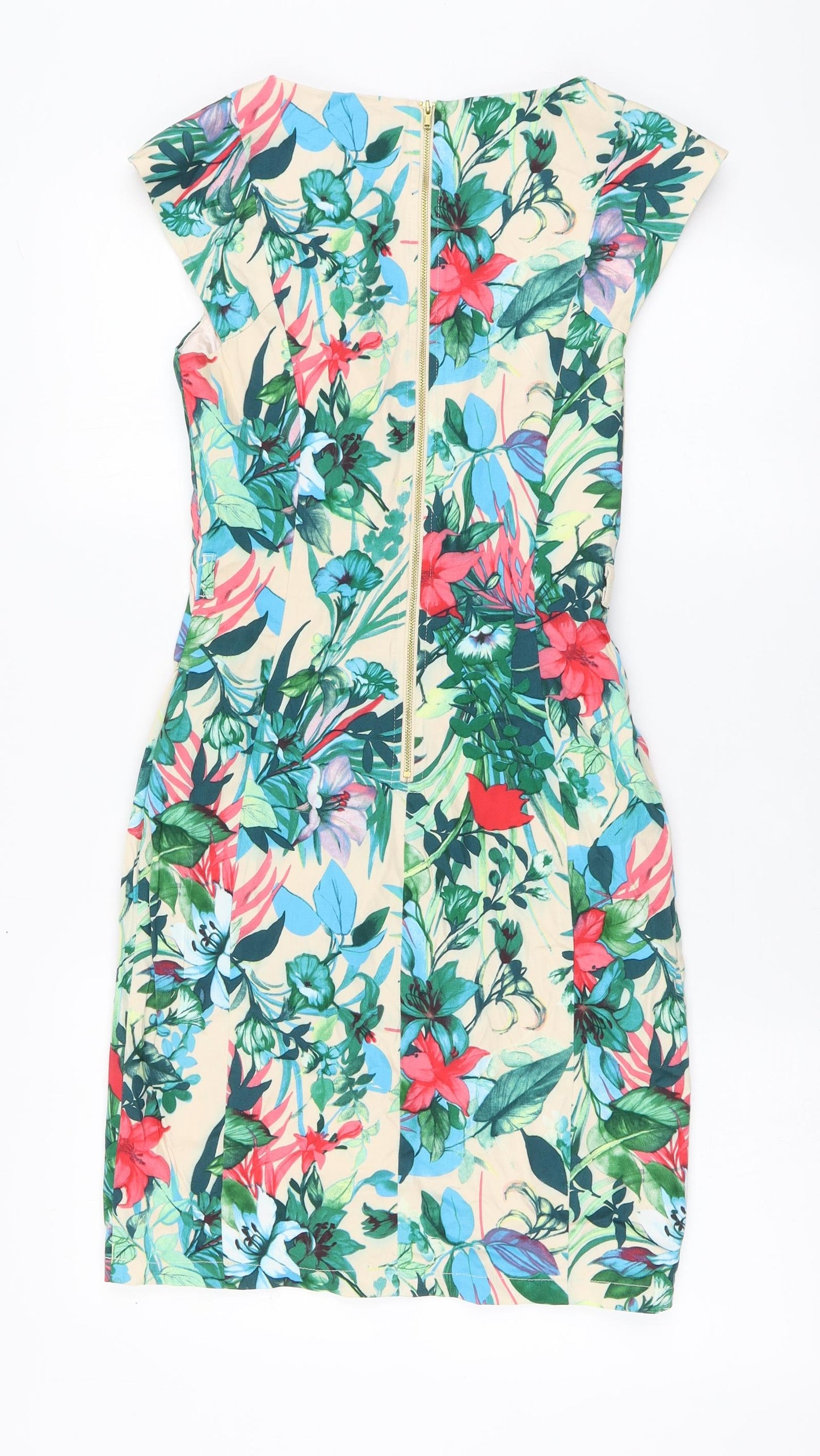 Marc Angelo Womens Multicoloured Floral Cotton A-Line Size 8 Round Neck
