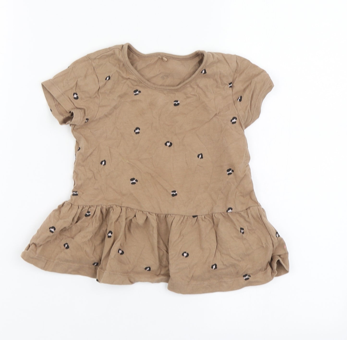 George Girls Brown Animal Print Cotton Basic T-Shirt Size 3-4 Years Round Neck