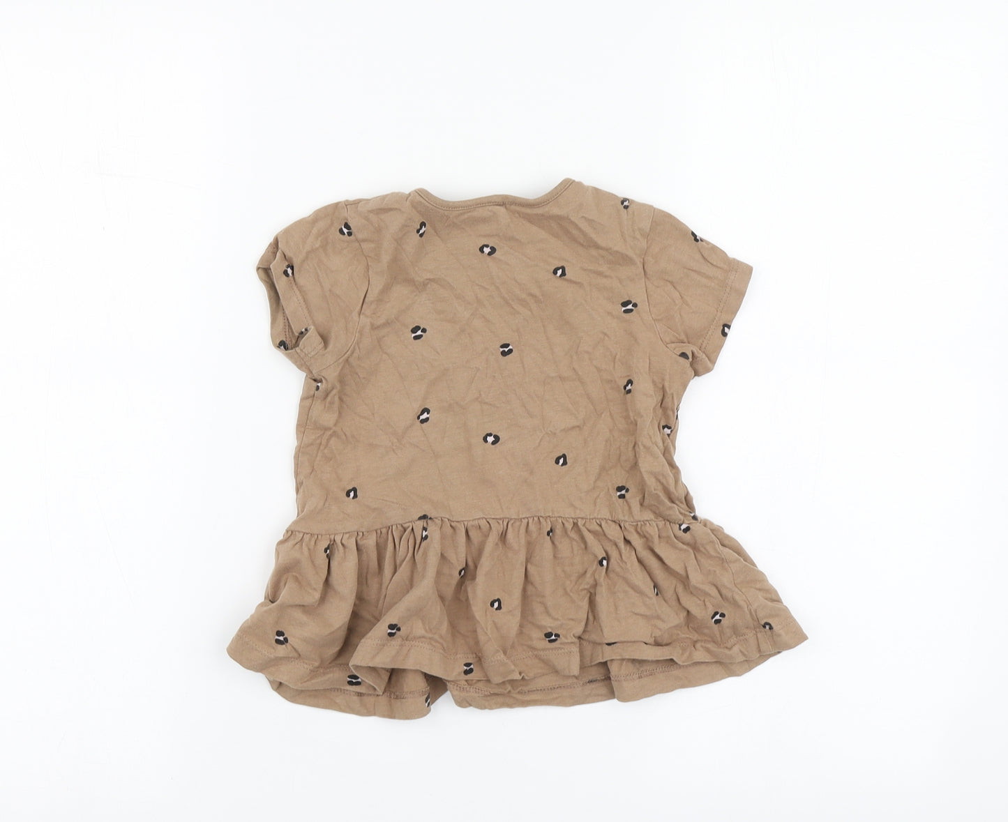George Girls Brown Animal Print Cotton Basic T-Shirt Size 3-4 Years Round Neck