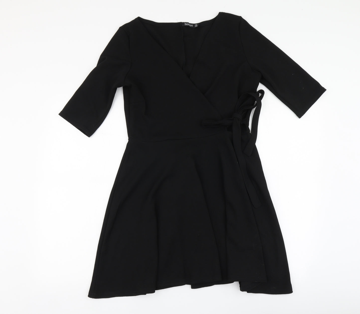 Boohoo Womens Black Polyester Skater Dress Size 14 V-Neck