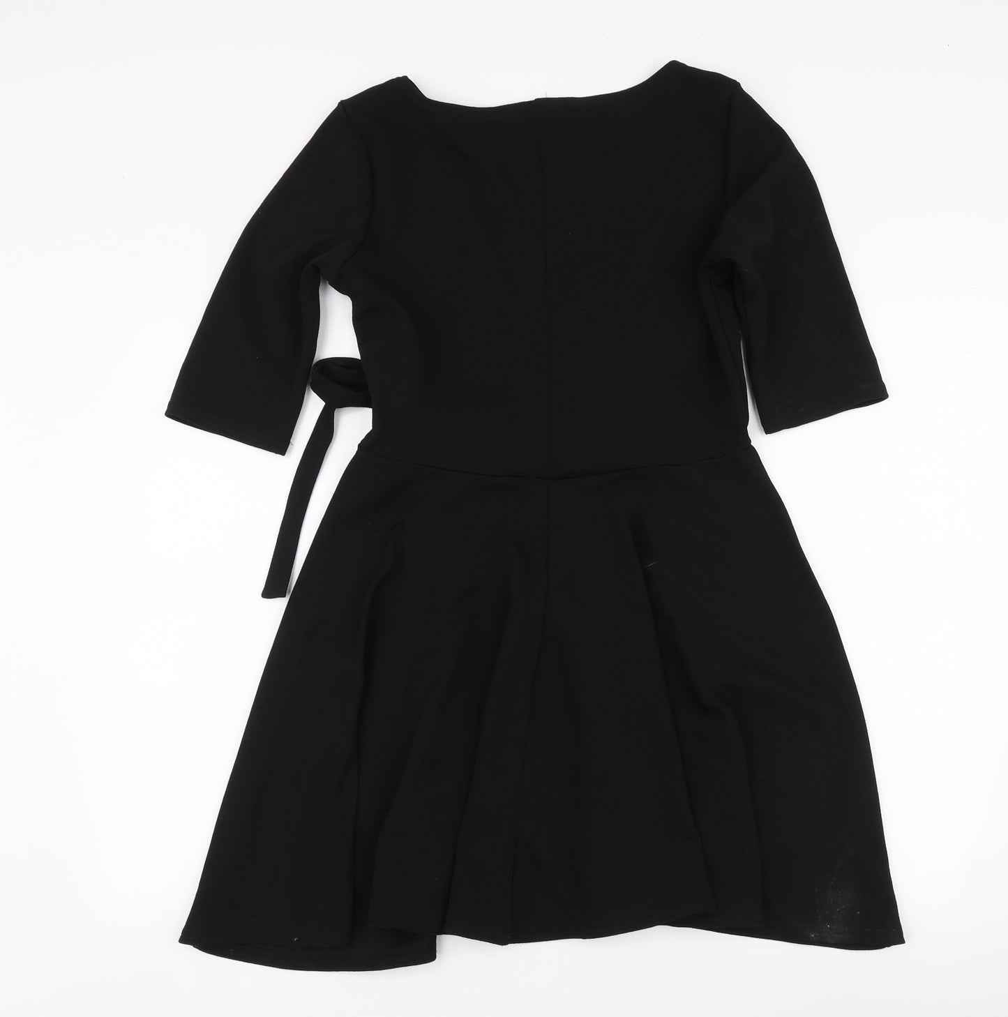 Boohoo Womens Black Polyester Skater Dress Size 14 V-Neck