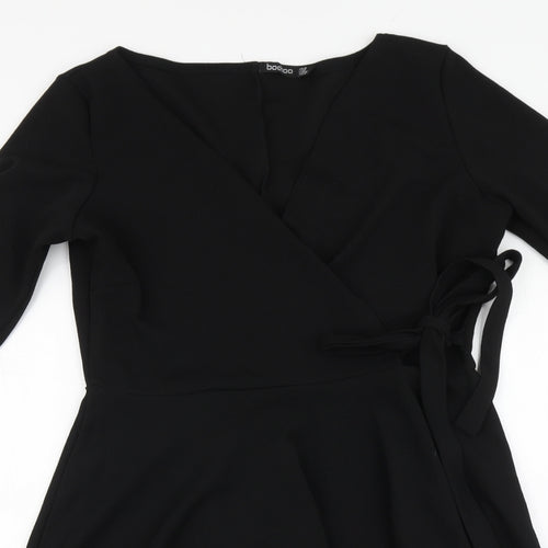 Boohoo Womens Black Polyester Skater Dress Size 14 V-Neck