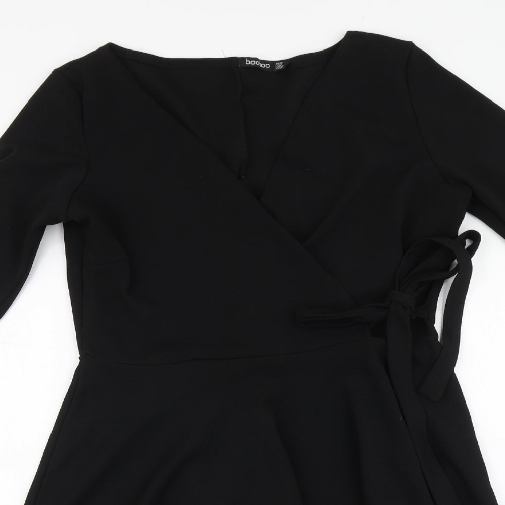 Boohoo Womens Black Polyester Skater Dress Size 14 V-Neck