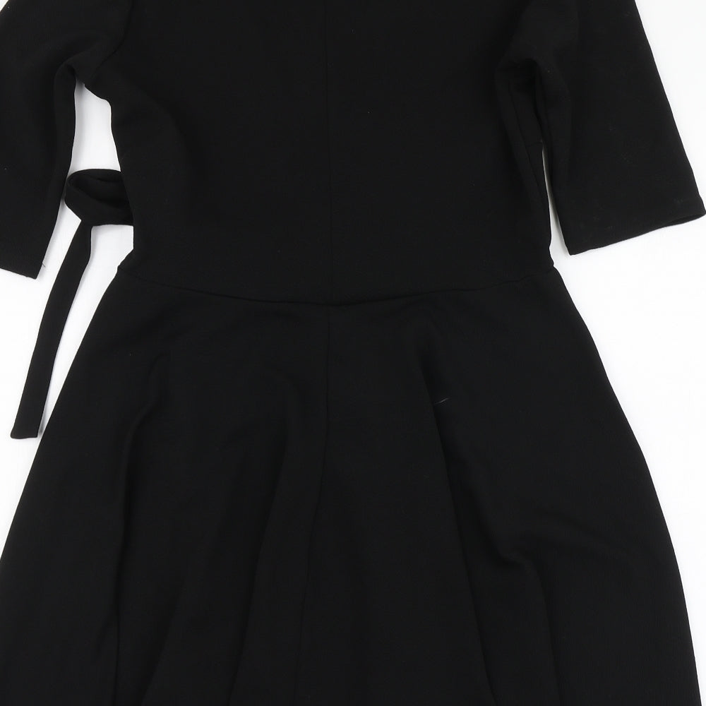 Boohoo Womens Black Polyester Skater Dress Size 14 V-Neck