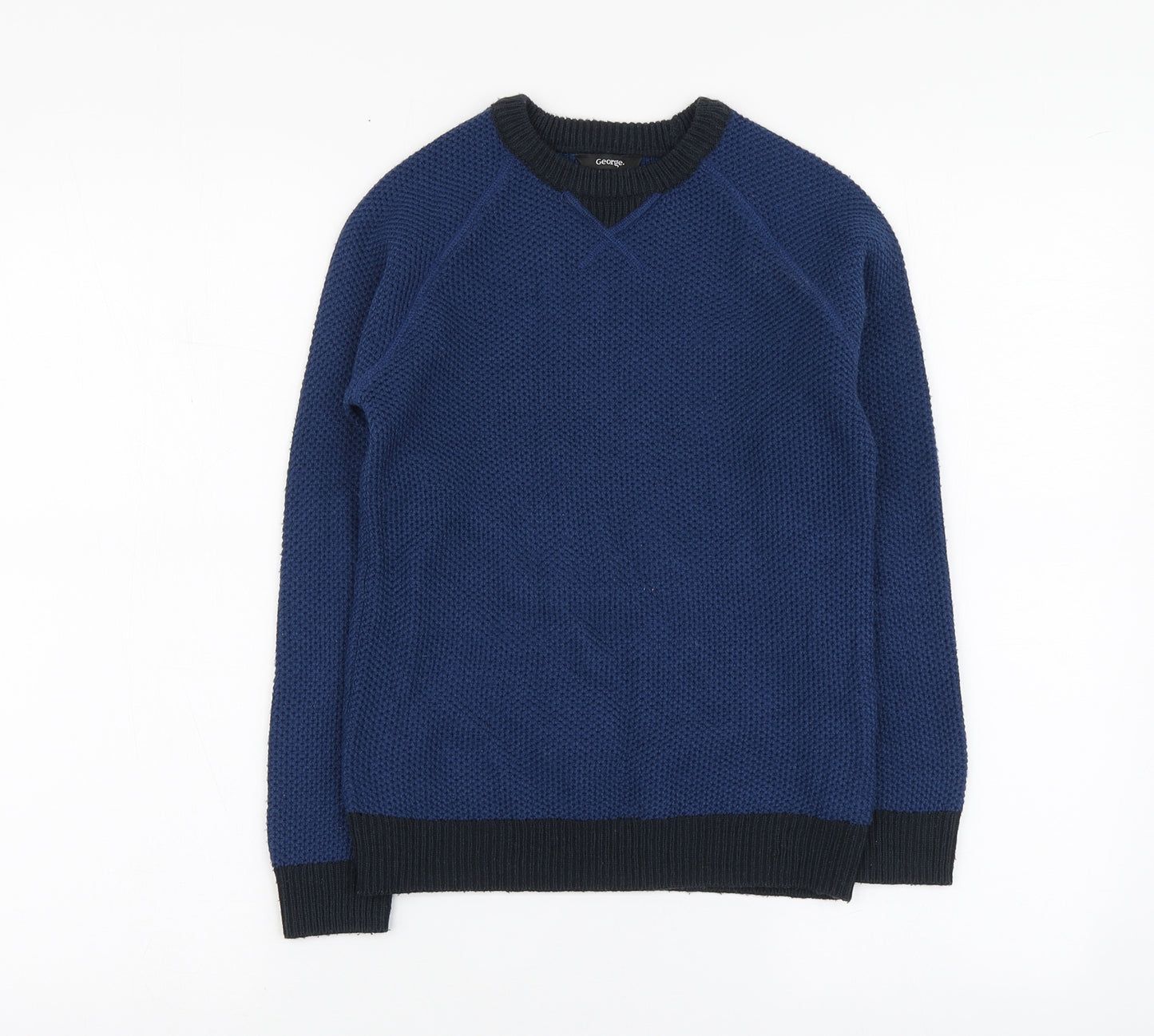 George Boys Blue Round Neck Acrylic Pullover Jumper Size 8-9 Years
