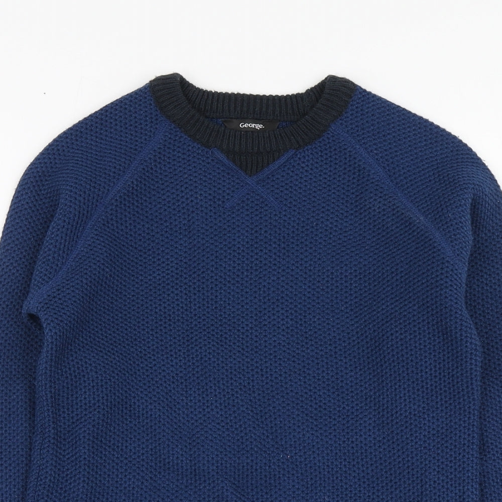 George Boys Blue Round Neck Acrylic Pullover Jumper Size 8-9 Years