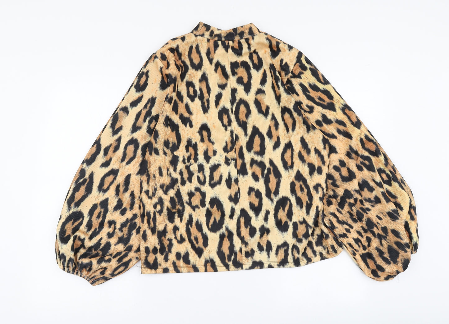 Zara Womens Brown Animal Print Polyester Basic Blouse Size S High Neck