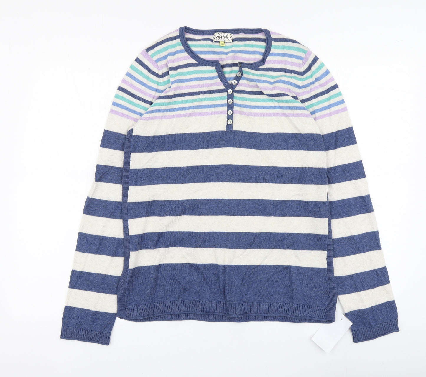 Heyton Womens Multicoloured Round Neck Striped Cotton Pullover Jumper Size 14