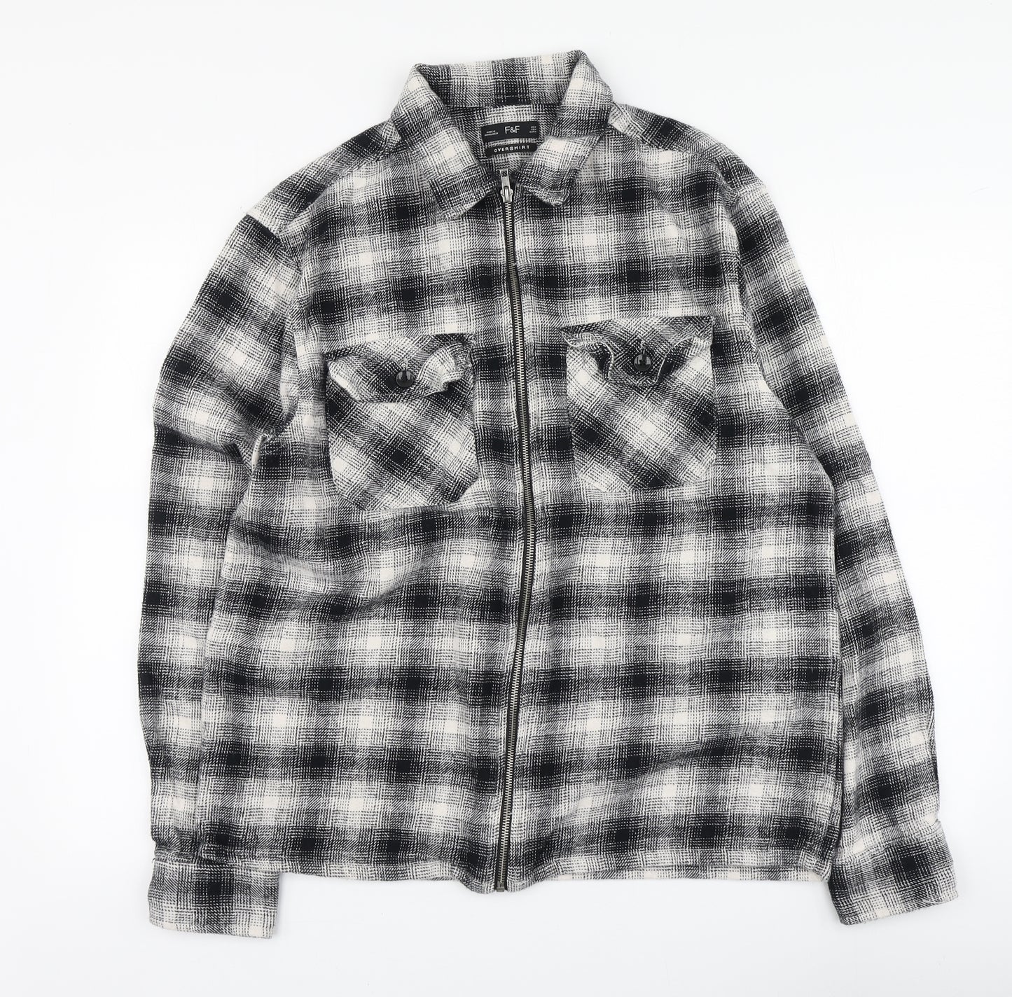 F&F Mens Gold Plaid Cotton Button-Up Size M Collared - Overshirt