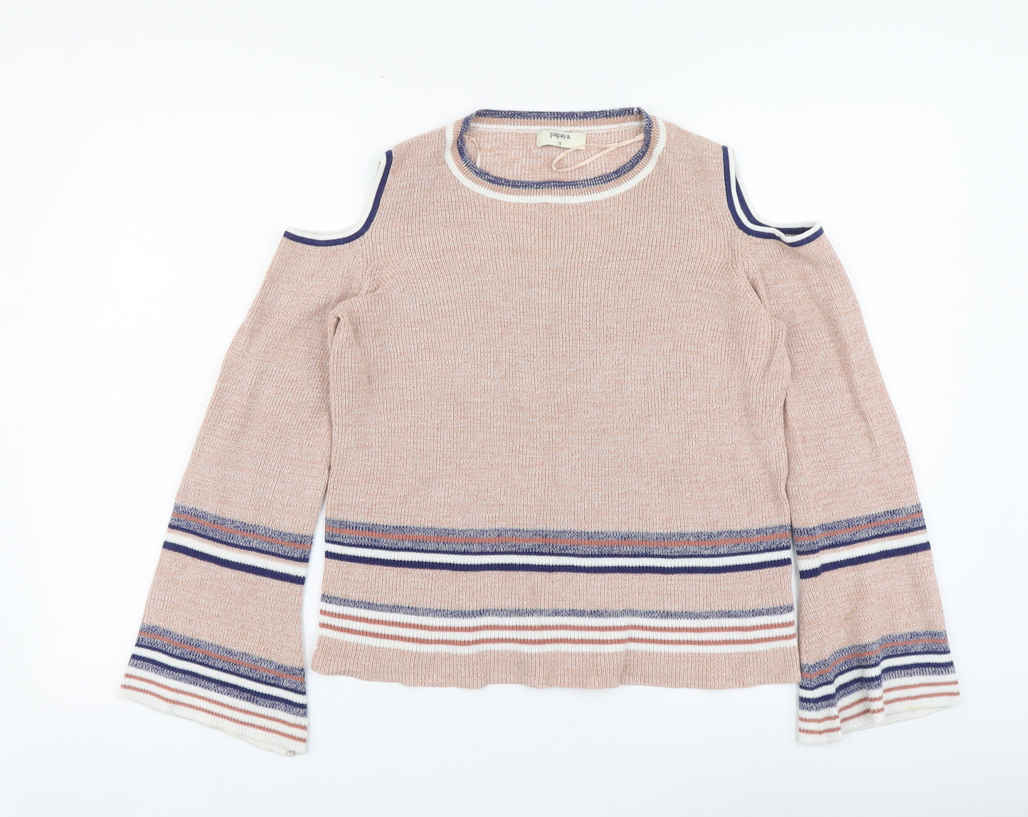 Papaya Womens Pink Round Neck Striped Cotton Pullover Jumper Size 10