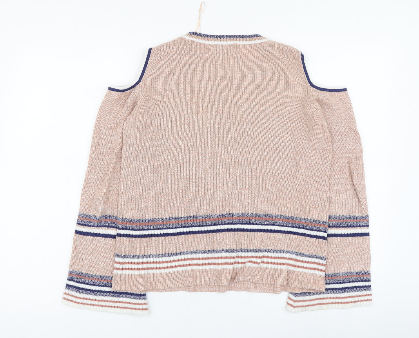 Papaya Womens Pink Round Neck Striped Cotton Pullover Jumper Size 10