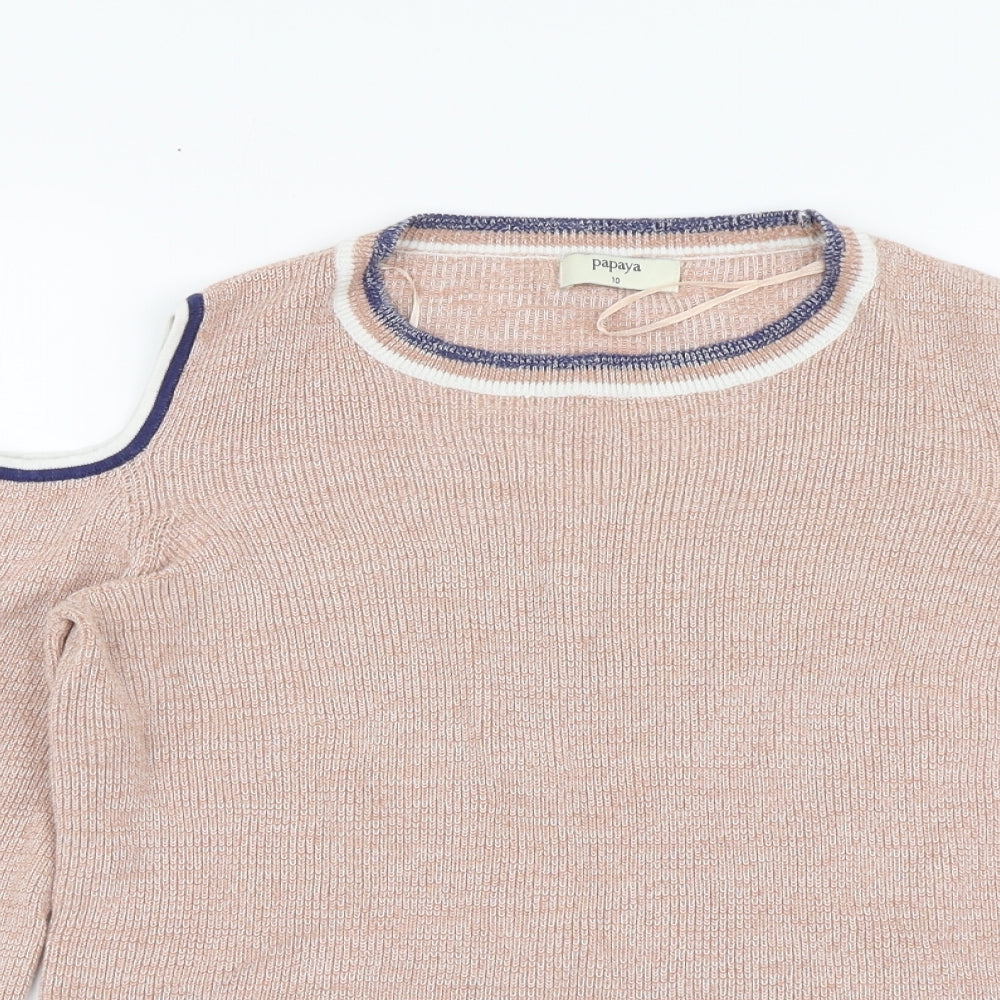 Papaya Womens Pink Round Neck Striped Cotton Pullover Jumper Size 10