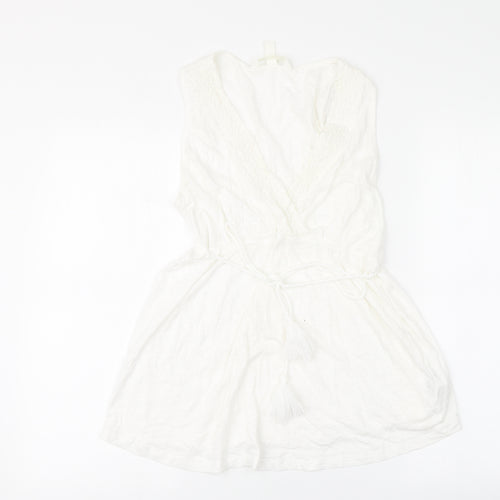 H&M Womens White Cotton Basic Blouse Size M V-Neck