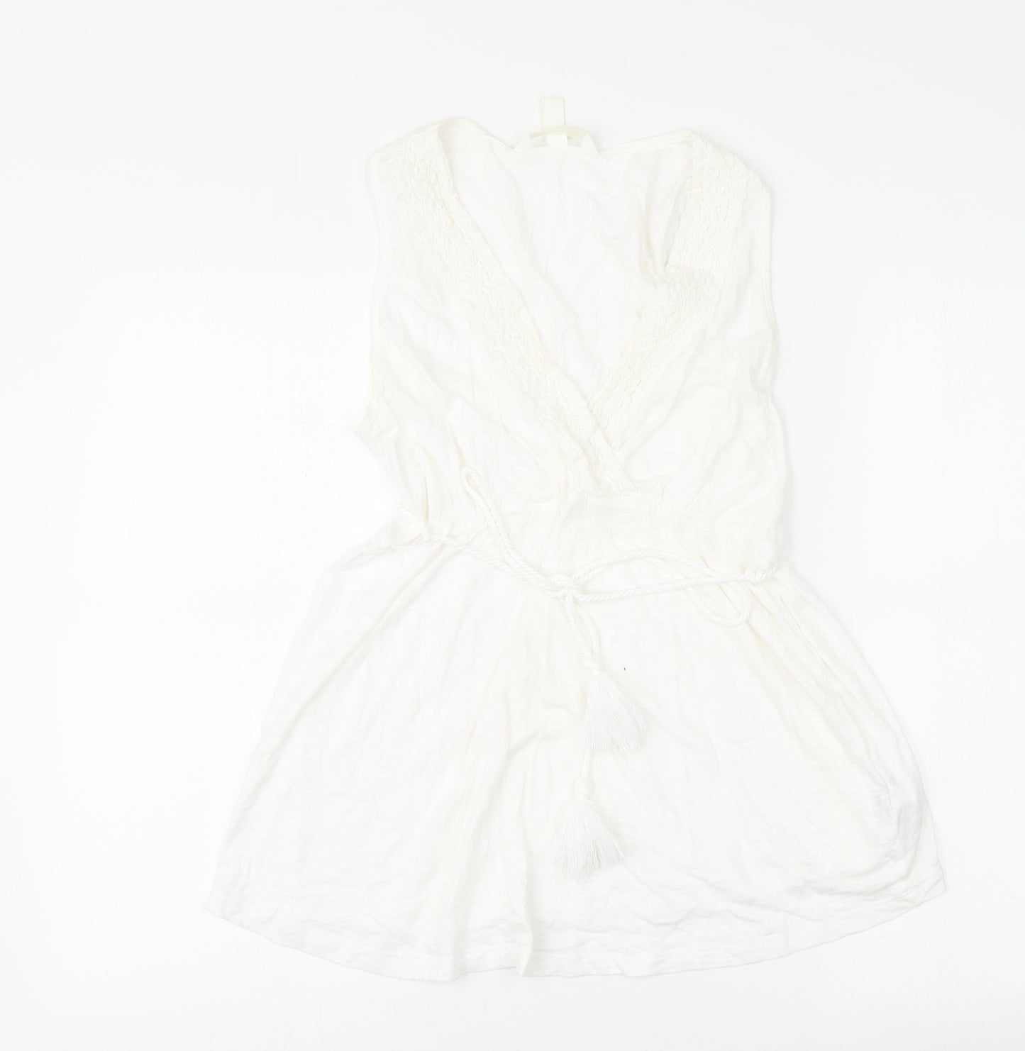 H&M Womens White Cotton Basic Blouse Size M V-Neck