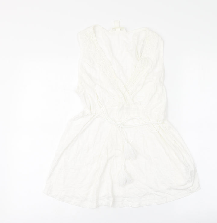 H&M Womens White Cotton Basic Blouse Size M V-Neck