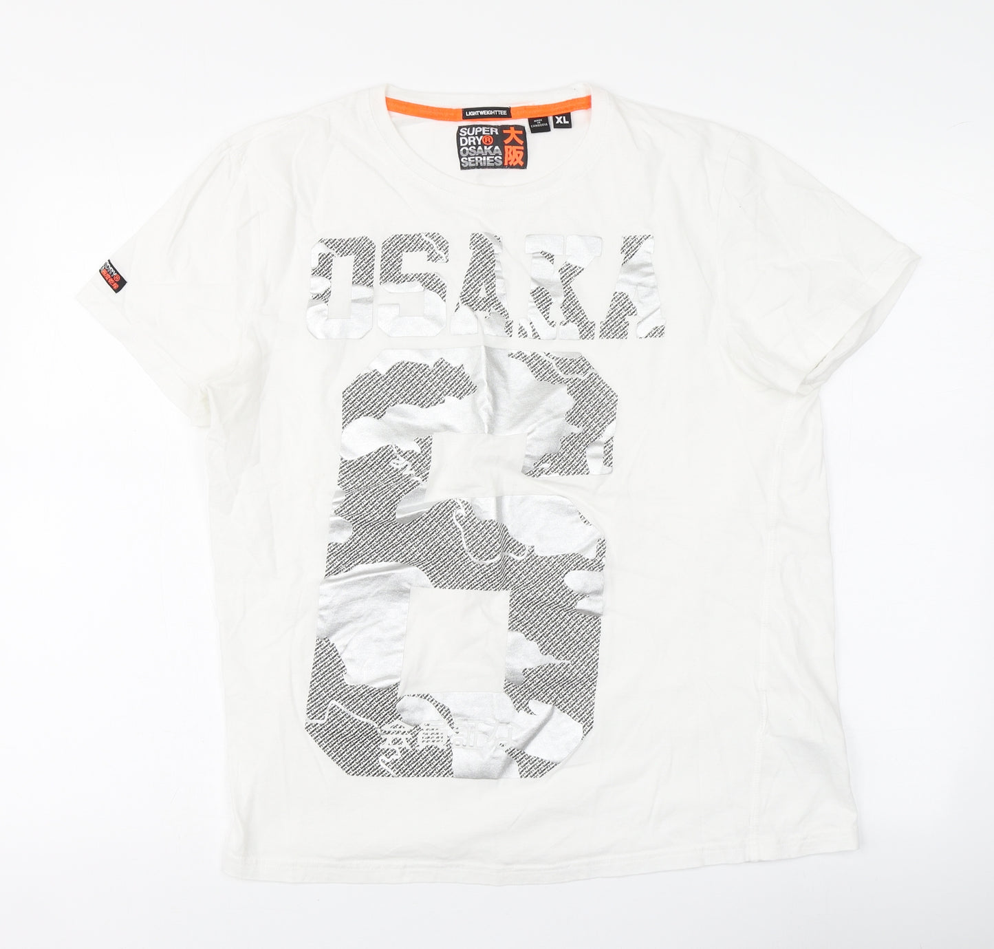 Superdry Mens White Cotton T-Shirt Size XL Round Neck