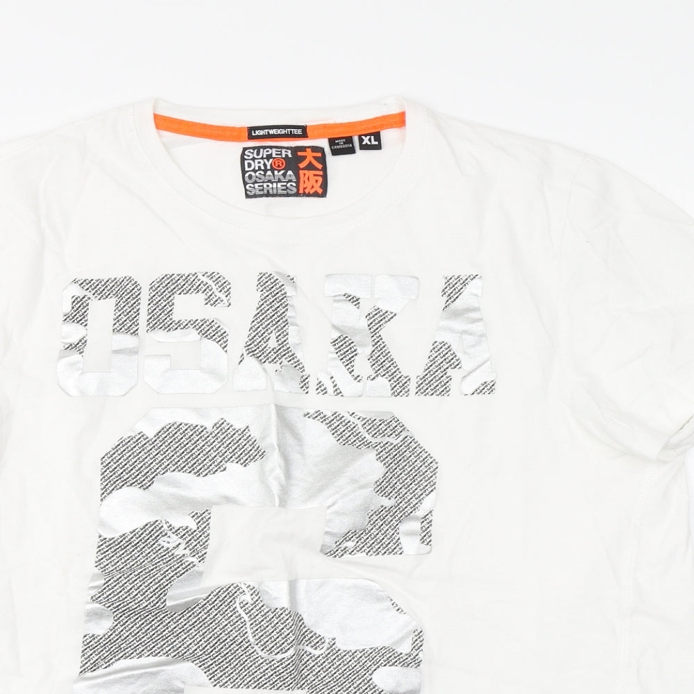 Superdry Mens White Cotton T-Shirt Size XL Round Neck
