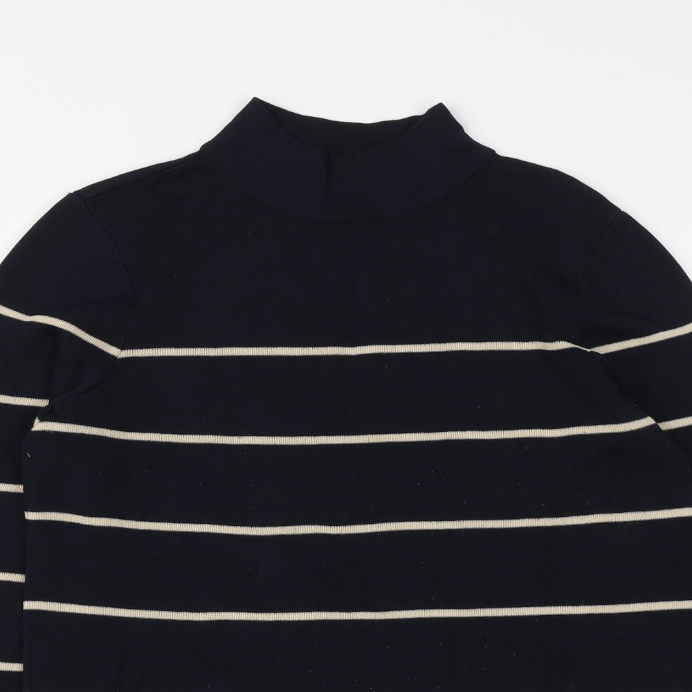 Warehouse Womens Blue High Neck Striped Viscose Pullover Jumper Size 10