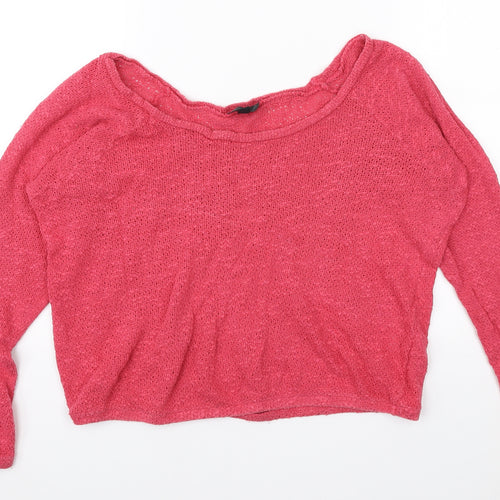 Topshop Womens Pink Scoop Neck 100% Cotton Pullover Jumper Size 10