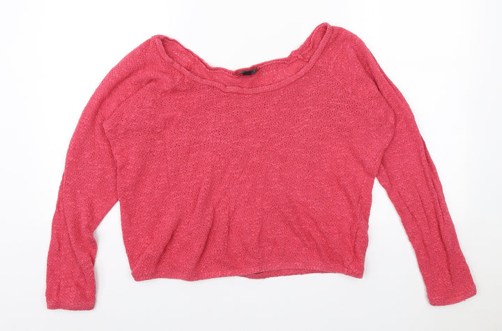 Topshop Womens Pink Scoop Neck 100% Cotton Pullover Jumper Size 10