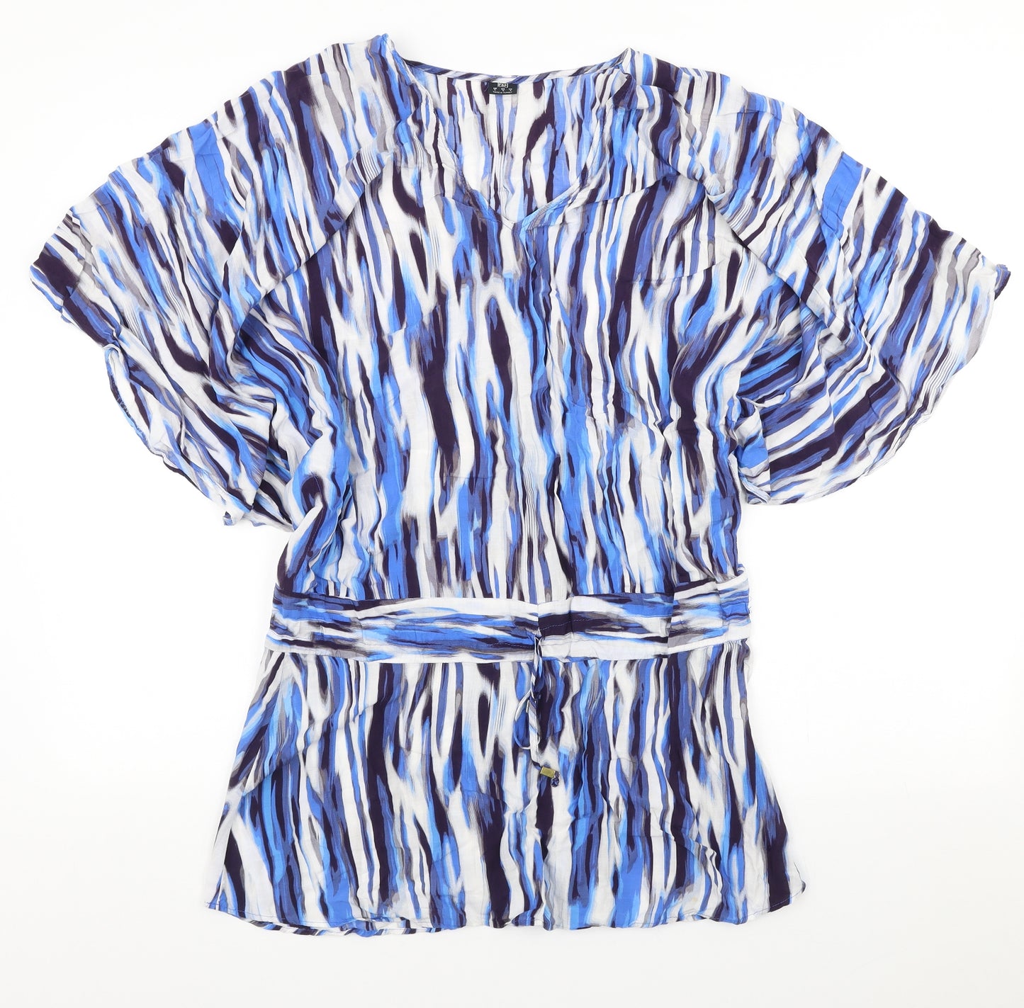 F&F Womens Blue Geometric Polyester Tunic Blouse Size S V-Neck - Beachwear