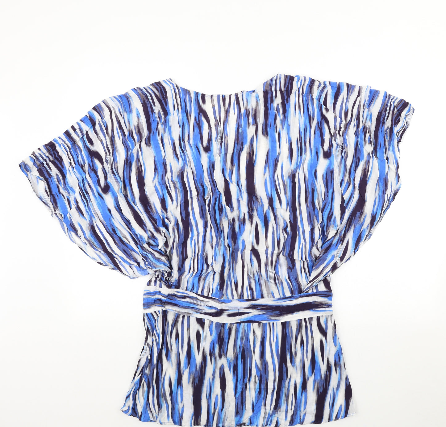 F&F Womens Blue Geometric Polyester Tunic Blouse Size S V-Neck - Beachwear