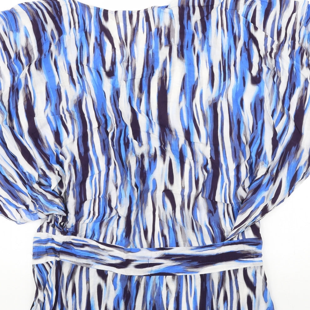 F&F Womens Blue Geometric Polyester Tunic Blouse Size S V-Neck - Beachwear
