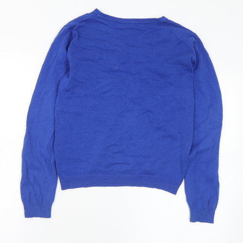 George Girls Blue V-Neck Cotton Cardigan Jumper Size 10-11 Years Button - School