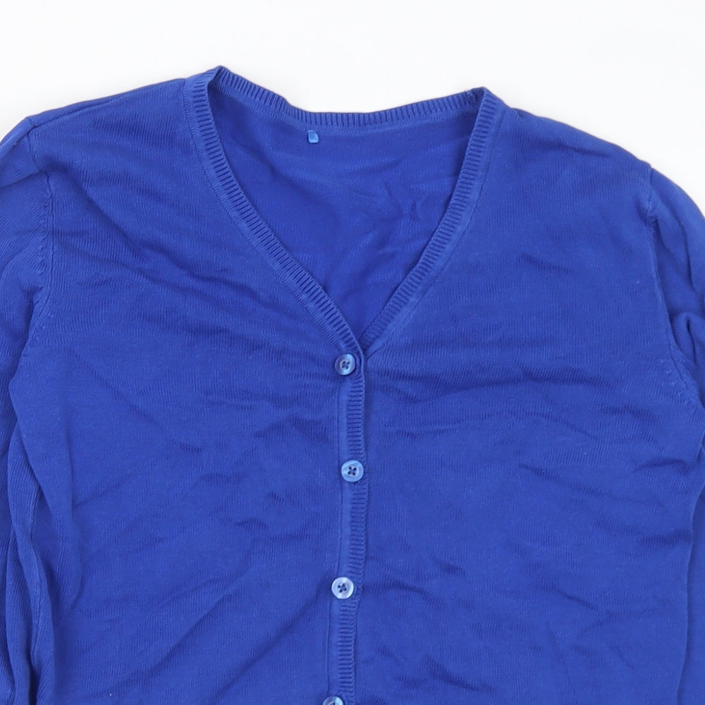 George Girls Blue V-Neck Cotton Cardigan Jumper Size 10-11 Years Button - School