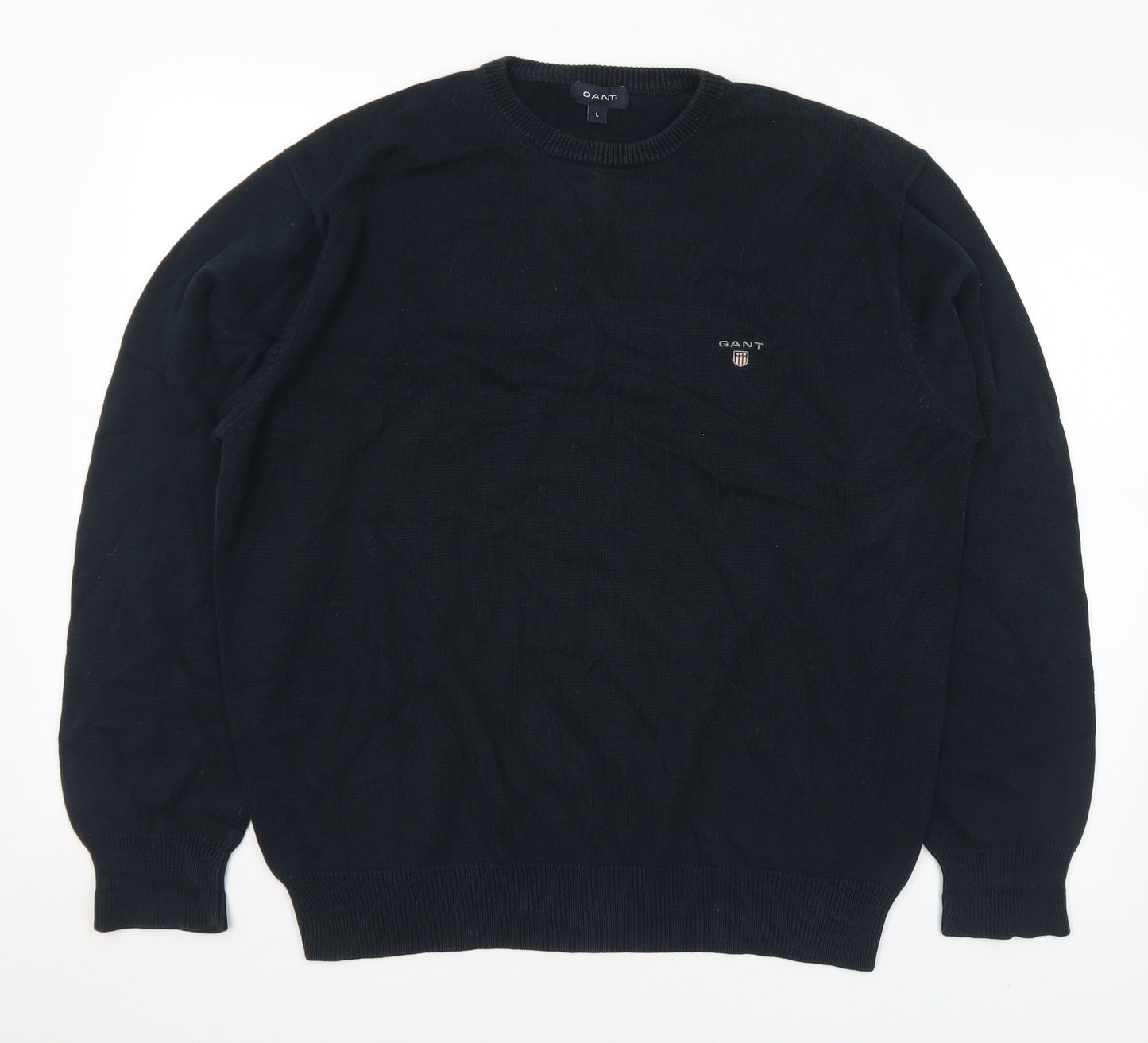 GANT Mens Black Crew Neck Cotton Pullover Jumper Size L