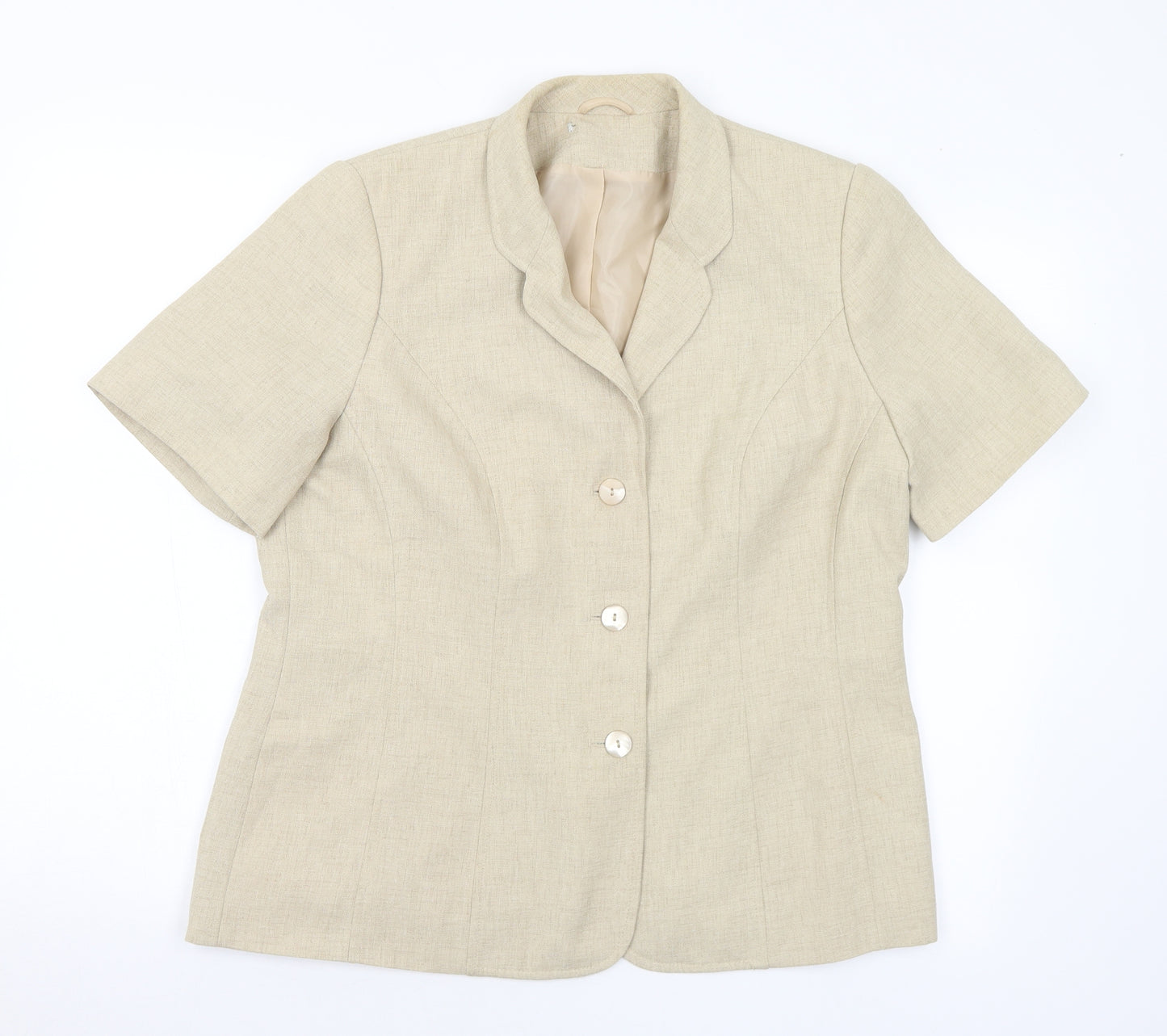 Preworn Womens Beige Polyester Jacket Suit Jacket Size 14