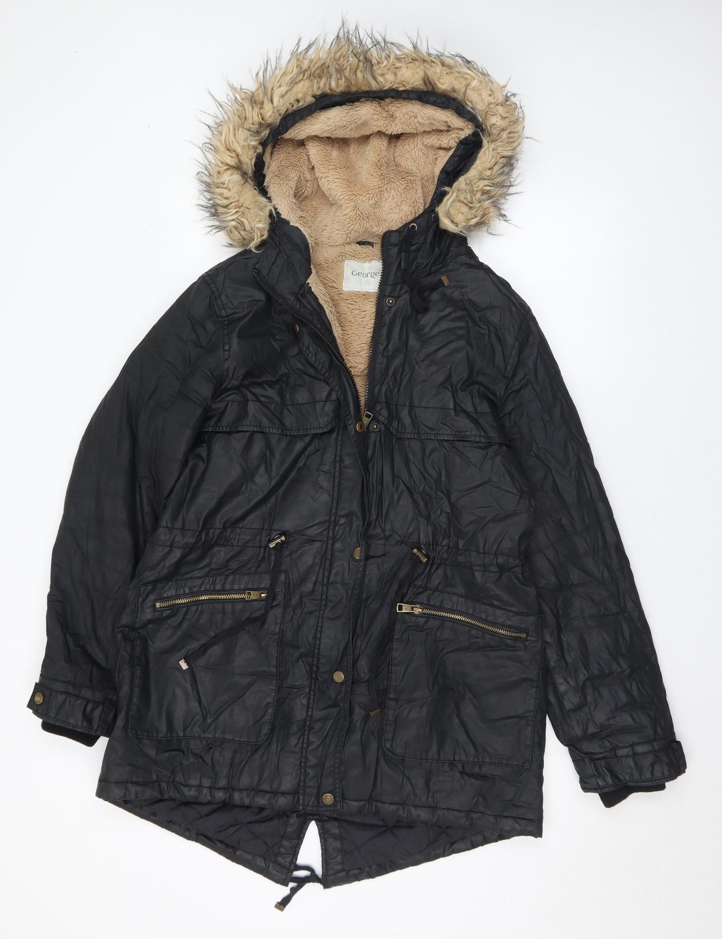 George Womens Black Parka Coat Size M