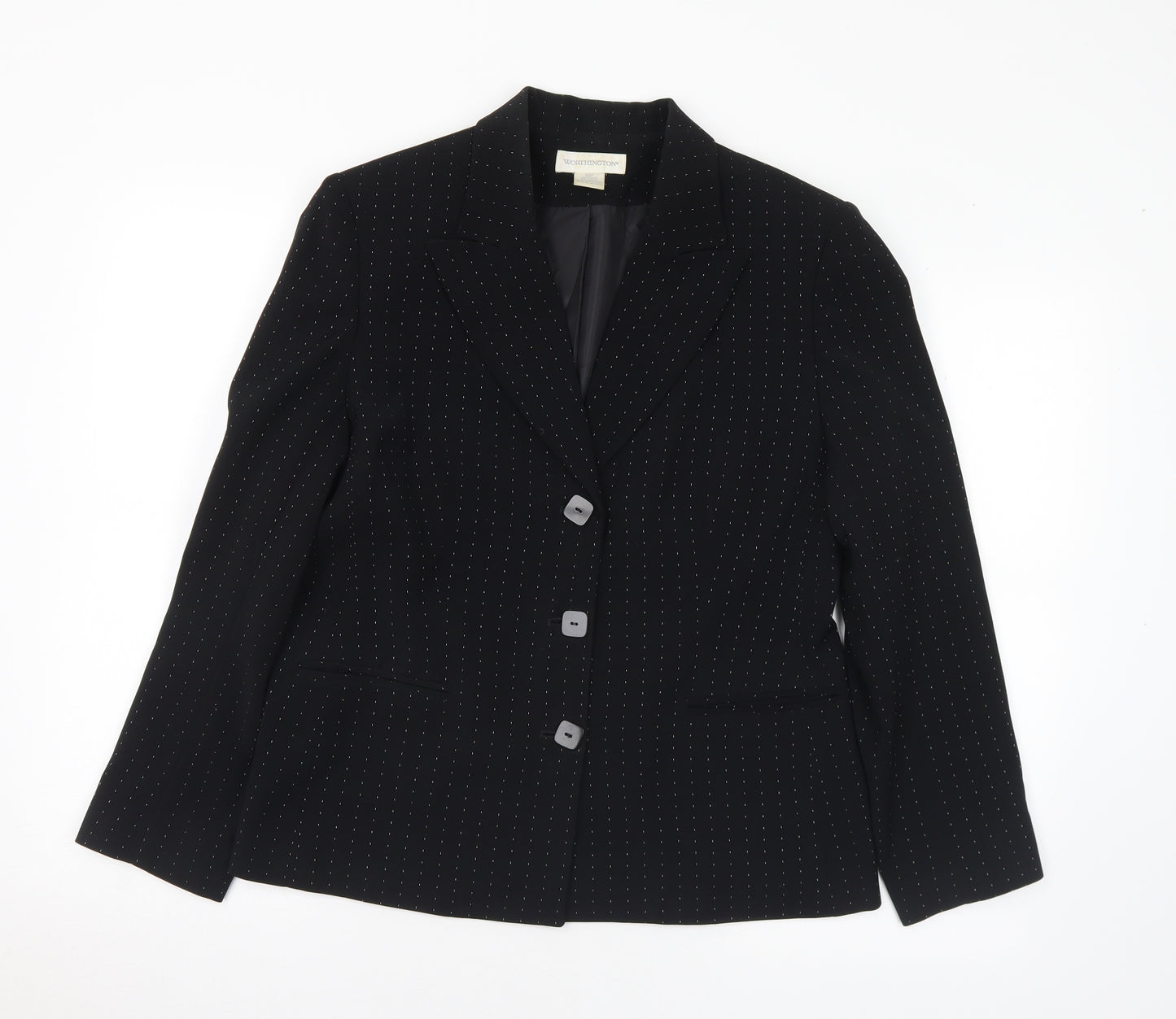 Worthington Industries Womens Black Geometric Polyester Jacket Suit Jacket Size 10