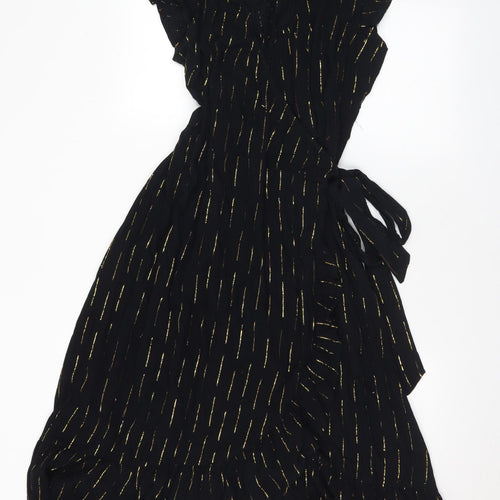 Beachwear Womens Black Striped Polyester Wrap Dress Size 14 V-Neck