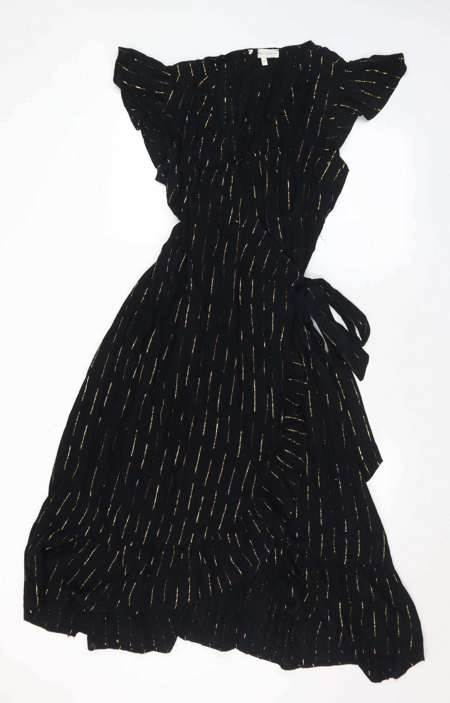 Beachwear Womens Black Striped Polyester Wrap Dress Size 14 V-Neck