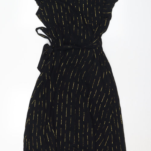 Beachwear Womens Black Striped Polyester Wrap Dress Size 14 V-Neck
