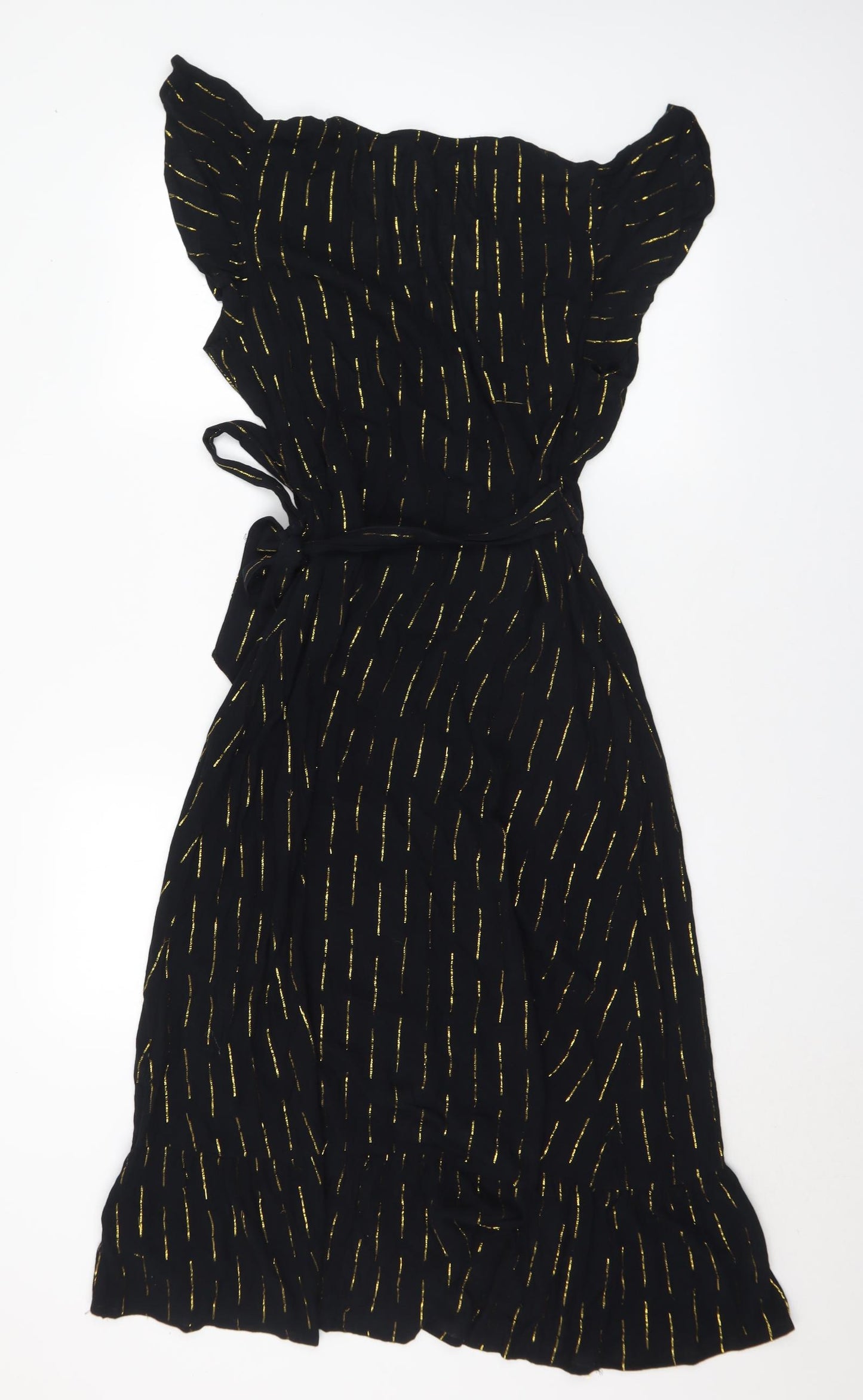 Beachwear Womens Black Striped Polyester Wrap Dress Size 14 V-Neck