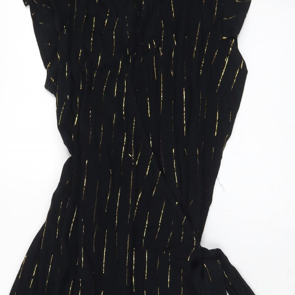 Beachwear Womens Black Striped Polyester Wrap Dress Size 14 V-Neck