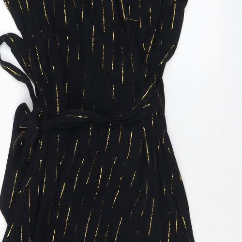 Beachwear Womens Black Striped Polyester Wrap Dress Size 14 V-Neck