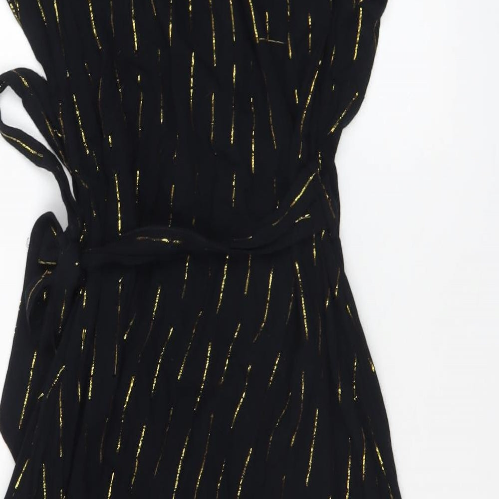 Beachwear Womens Black Striped Polyester Wrap Dress Size 14 V-Neck