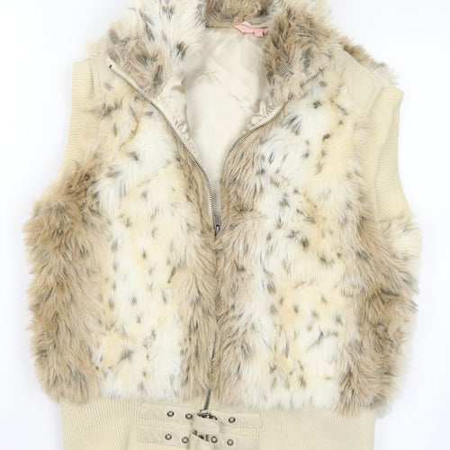 Miss Outrage Womens Beige Animal Print Gilet Coat Size 14 Zip