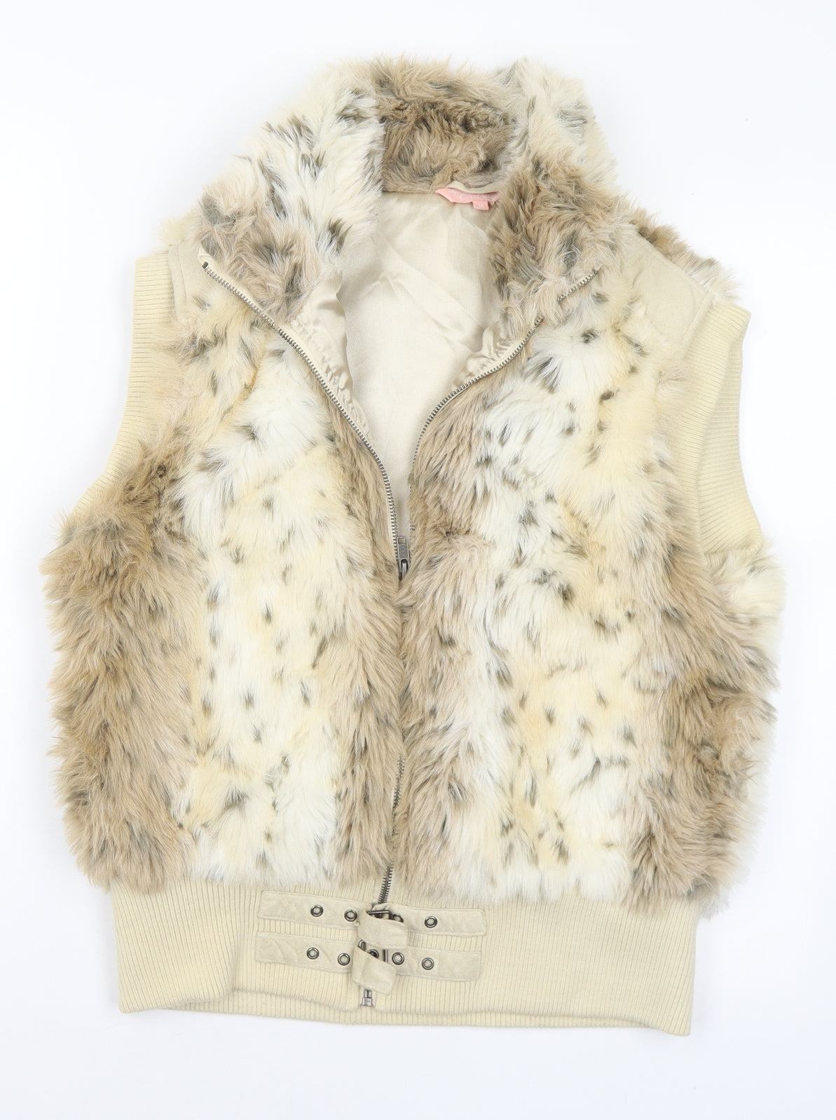 Miss Outrage Womens Beige Animal Print Gilet Coat Size 14 Zip