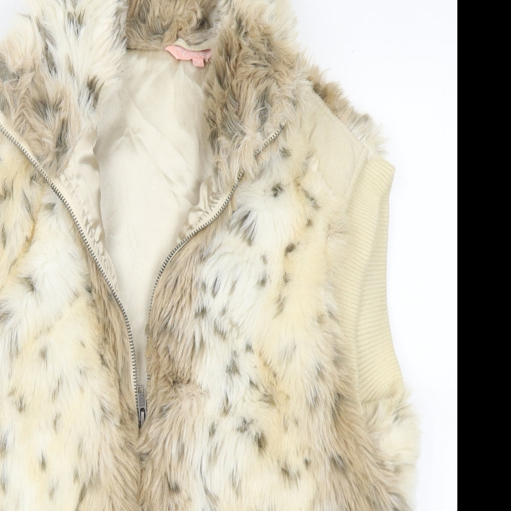 Miss Outrage Womens Beige Animal Print Gilet Coat Size 14 Zip