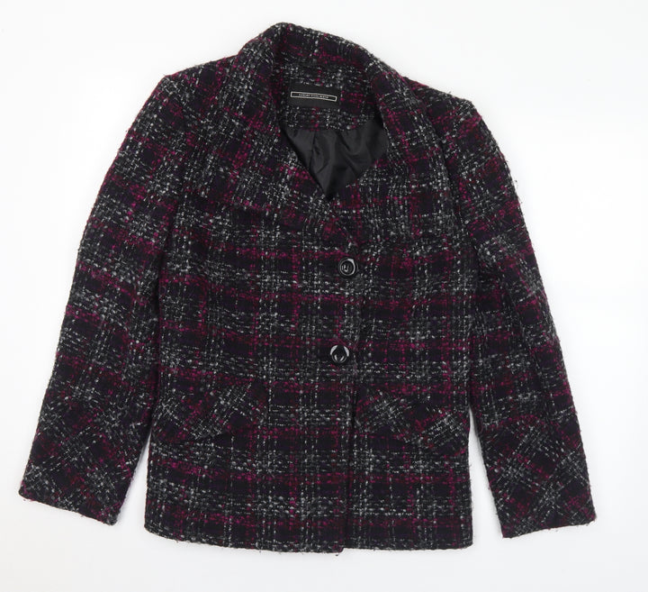 BHS Womens Purple Plaid Pea Coat Coat Size 12