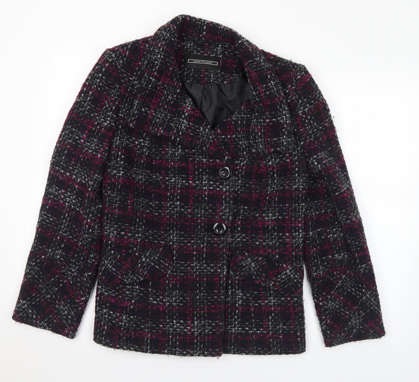 BHS Womens Purple Plaid Pea Coat Coat Size 12