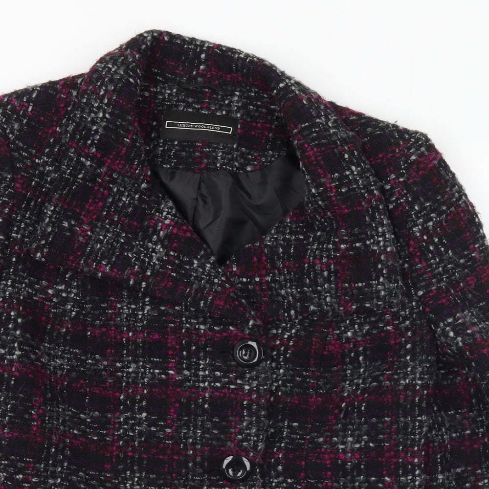 BHS Womens Purple Plaid Pea Coat Coat Size 12