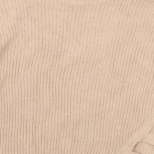 Boohoo Womens Beige V-Neck Cotton Pullover Jumper Size S - S/M
