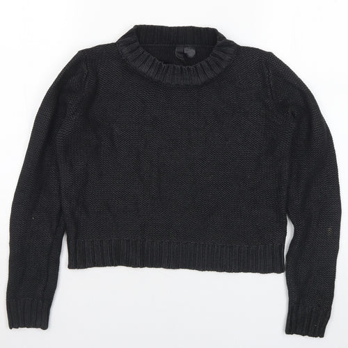 H&M Womens Black Mock Neck Cotton Pullover Jumper Size 10
