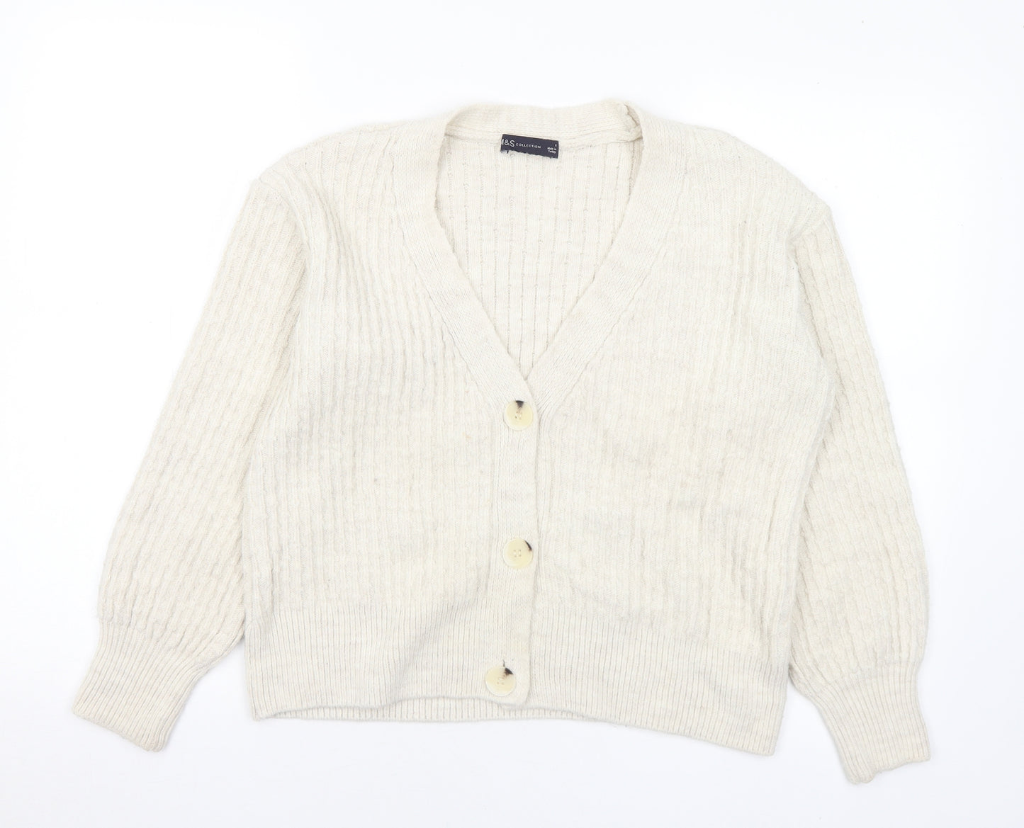 Marks and Spencer Womens Ivory V-Neck Acrylic Cardigan Jumper Size S